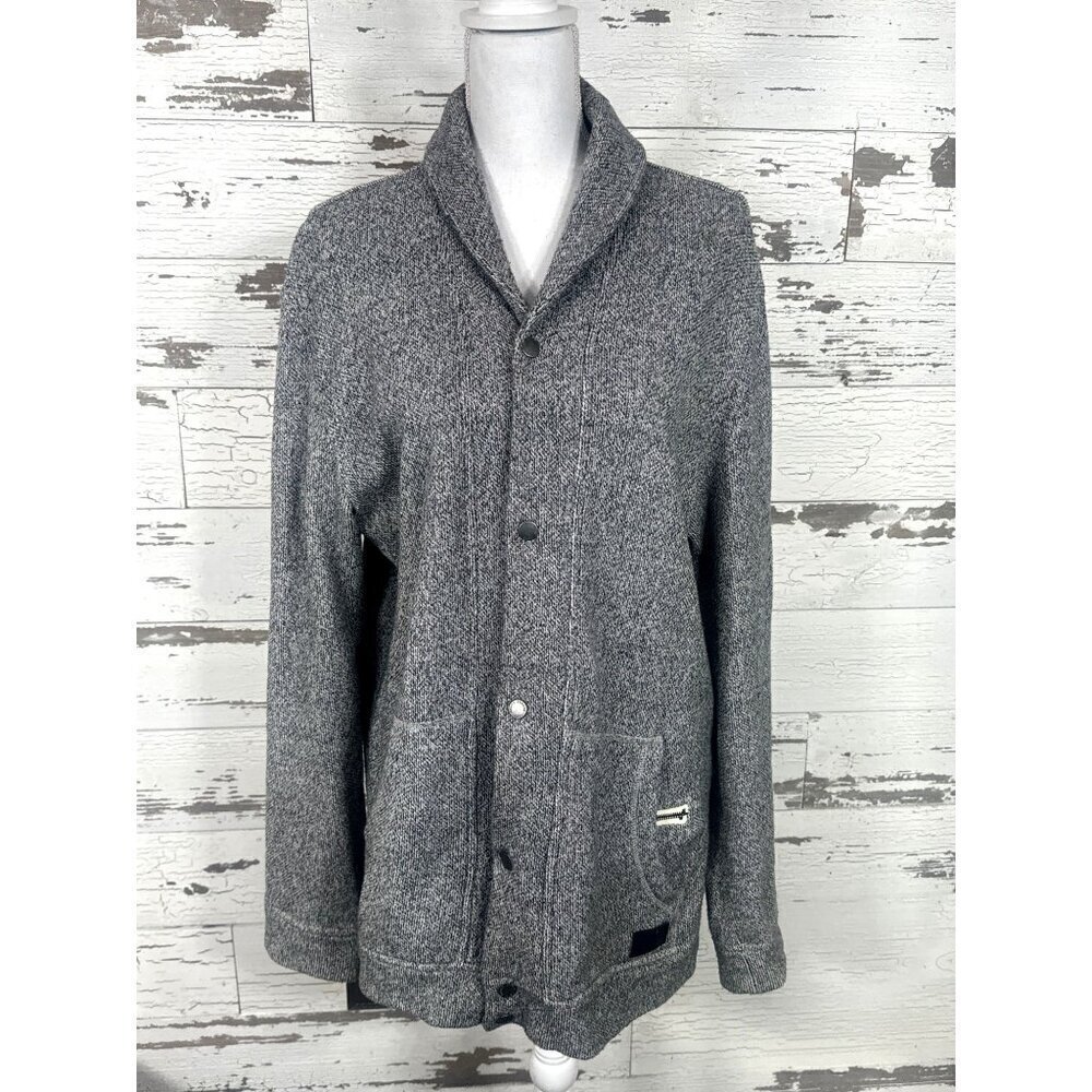 ROOTS CANADA Snap Front Marled Sweater Gray Sz L EUC